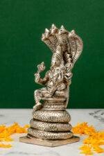 Brass Silver-Coated Superfine Vishnu Laxmi Idol on Sheshnag - 5.50 Inches - Image 2