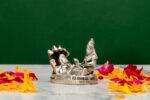 Brass Silver-Coated Superfine Vishnu Laxmi Idol on Sheshnag - Miniature - 2 Inches - Image 2
