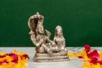 Brass Silver-Coated Superfine Vishnu Laxmi Idol on Sheshnag - 3.15 Inches - Image 4