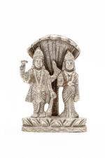 Brass Silver-Coated Superfine Standing Vishnu Laxmi Idol with Sheshnag - 4 Inches - Image 8