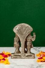 Brass Silver-Coated Superfine Standing Vishnu Laxmi Idol with Sheshnag - 4 Inches - Image 3