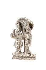 Brass Silver-Coated Superfine Standing Vishnu Laxmi Idol with Sheshnag - 4 Inches - Image 7