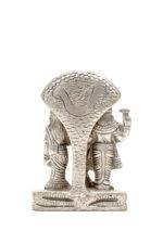 Brass Silver-Coated Superfine Standing Vishnu Laxmi Idol with Sheshnag - 4 Inches - Image 5