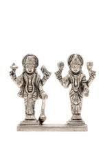 Brass Silver-Coated Superfine Standing Vishnu Laxmi Idol - 3.75 Inches - Image 7