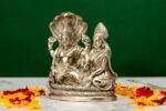 Brass Silver-Coated Superfine Vishnu Laxmi Idol on Sheshnag - 4.75 Inches - Image 2