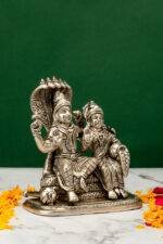 Brass Silver-Coated Superfine Vishnu Laxmi Idol on Sheshnag - 6 Inches - Image 4