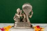 Brass Silver-Coated Superfine Vishnu Laxmi Idol on Sheshnag - 6 Inches - Image 3