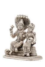 Brass Silver-Coated Superfine Vishnu Laxmi Idol on Sheshnag - 6 Inches - Image 6