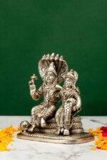 Brass Silver-Coated Superfine Vishnu Laxmi Idol on Sheshnag - 6 Inches - Image 2