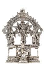 Brass Superfine Silver-Coated Vishnu Idol with Sri Devi and Bhu Devi on Garuda - 7.25 Inch - Image 7