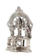 Brass Superfine Silver-Coated Vishnu Idol with Sri Devi and Bhu Devi on Garuda - 7.25 Inch - Image 6
