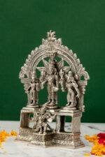 Brass Superfine Silver-Coated Vishnu Idol with Sri Devi and Bhu Devi on Garuda - 7.25 Inch - Image 2