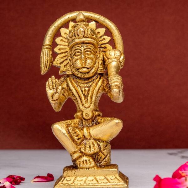 Sitting Brass Hanuman Idol - Aashirwaad Mudra - 4 Inch