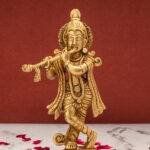 Superfine Brass KrishnaIdol Playing Flute - 7.5 Inch