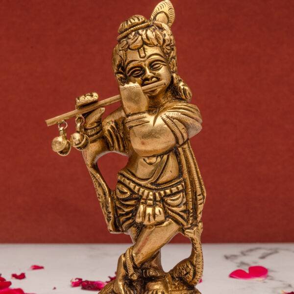 Bal Brass Krishna Idol Playing Flute - 5 Inch