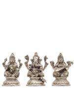 Brass Silver Coated Ganesh Laxmi Saraswati Idols - Detailed Carving - 4 Inch - Image 26