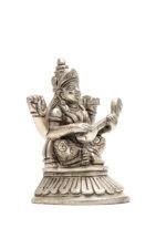 Brass Silver Coated Ganesh Laxmi Saraswati Idols - Detailed Carving - 4 Inch - Image 20
