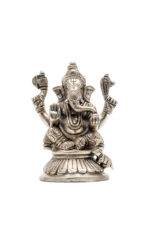 Brass Silver Coated Ganesh Laxmi Saraswati Idols - Detailed Carving - 4 Inch - Image 18