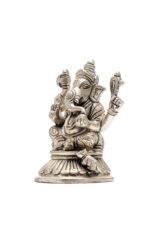 Brass Silver Coated Ganesh Laxmi Saraswati Idols - Detailed Carving - 4 Inch - Image 17