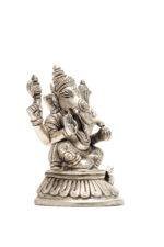 Brass Silver Coated Ganesh Laxmi Saraswati Idols - Detailed Carving - 4 Inch - Image 27
