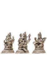 Brass Silver Coated Ganesh Laxmi Saraswati Idols - Detailed Carving - 4 Inch - Image 25