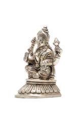 Brass Silver Coated Ganesh Laxmi Saraswati Idols - Detailed Carving - 4 Inch - Image 30