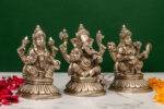 Brass Silver Coated Ganesh Laxmi Saraswati Idols - Detailed Carving - 4 Inch - Image 16
