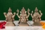 Brass Silver Coated Ganesh Laxmi Saraswati Idols - Detailed Carving - 4 Inch - Image 15