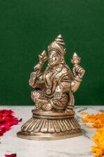Brass Silver Coated Ganesh Laxmi Saraswati Idols - Detailed Carving - 4 Inch - Image 13