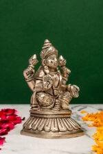 Brass Silver Coated Ganesh Laxmi Saraswati Idols - Detailed Carving - 4 Inch - Image 12