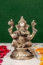 Brass Silver Coated Ganesh Laxmi Saraswati Idols - Detailed Carving - 4 Inch - Image 10