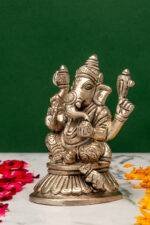 Brass Silver Coated Ganesh Laxmi Saraswati Idols - Detailed Carving - 4 Inch - Image 9