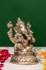 Brass Silver Coated Ganesh Laxmi Saraswati Idols - Detailed Carving - 4 Inch - Image 8