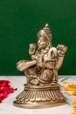 Brass Silver Coated Ganesh Laxmi Saraswati Idols - Detailed Carving - 4 Inch - Image 5