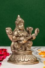 Brass Silver Coated Ganesh Laxmi Saraswati Idols - Detailed Carving - 4 Inch - Image 4