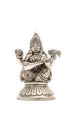 Brass Silver Coated Ganesh Laxmi Saraswati Idols - Detailed Carving - 4 Inch - Image 22