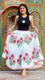 8 Meter Flare Red Poppy Malmal Cotton Skirt | Hand Block Printed Elegance - Image 5