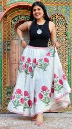 8 Meter Flare Red Poppy Malmal Cotton Skirt | Hand Block Printed Elegance - Image 4