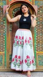 8 Meter Flare Red Poppy Malmal Cotton Skirt | Hand Block Printed Elegance - Image 3