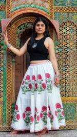8 Meter Flare Red Poppy Malmal Cotton Skirt | Hand Block Printed Elegance - Image 2