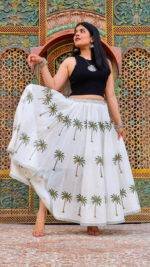 Hand Block Printed Tropical Palm Malmal Cotton Skirt - Image 6