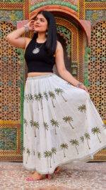 Hand Block Printed Tropical Palm Malmal Cotton Skirt - Image 8