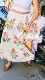 Hand Block Printed Floral Malmal Cotton Skirt - Image 5