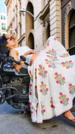 Hand Block Printed Floral Malmal Cotton Skirt - Image 4