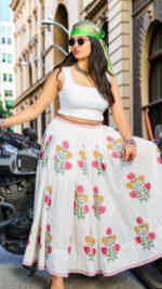 Hand Block Printed Floral Malmal Cotton Skirt - Image 2