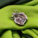 Handcrafted 92.5 Sterling Silver Beetle Brooch with Emerald, Ruby, and Blue Sapphire Pavé - Image 7