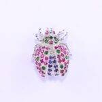 Handcrafted 92.5 Sterling Silver Beetle Brooch with Emerald, Ruby, and Blue Sapphire Pavé - Image 5