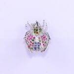 Handcrafted 92.5 Sterling Silver Beetle Brooch with Emerald, Ruby, and Blue Sapphire Pavé - Image 6