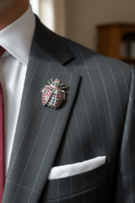 Handcrafted 92.5 Sterling Silver Beetle Brooch with Emerald, Ruby, and Blue Sapphire Pavé - Image 2