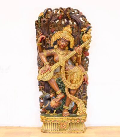Wooden Saraswati Wall Panel